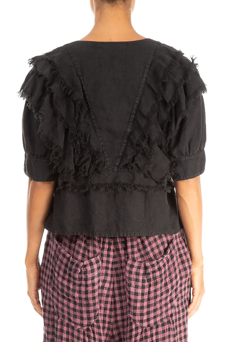 Raw Edge Black Linen Jacket 2