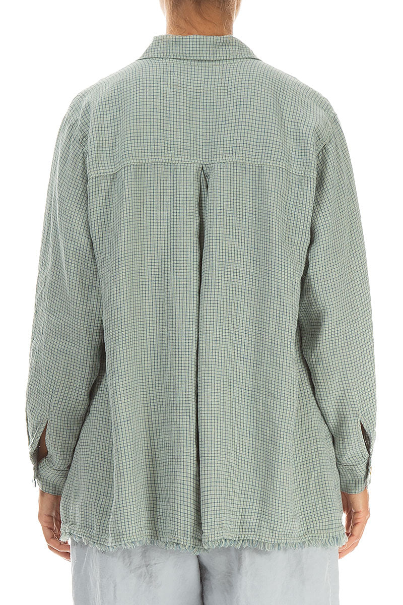 Raw Edge Laurel Green Grid Check Linen Shirt 2