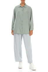 Raw Edge Laurel Green Grid Check Linen Shirt 4