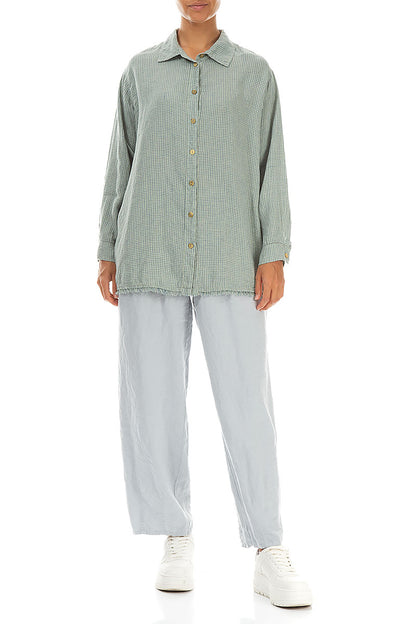 Raw Edge Laurel Green Grid Check Linen Shirt 4