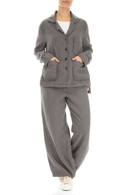 Raw Edge Three Pockets Truffle Linen Jacket 5