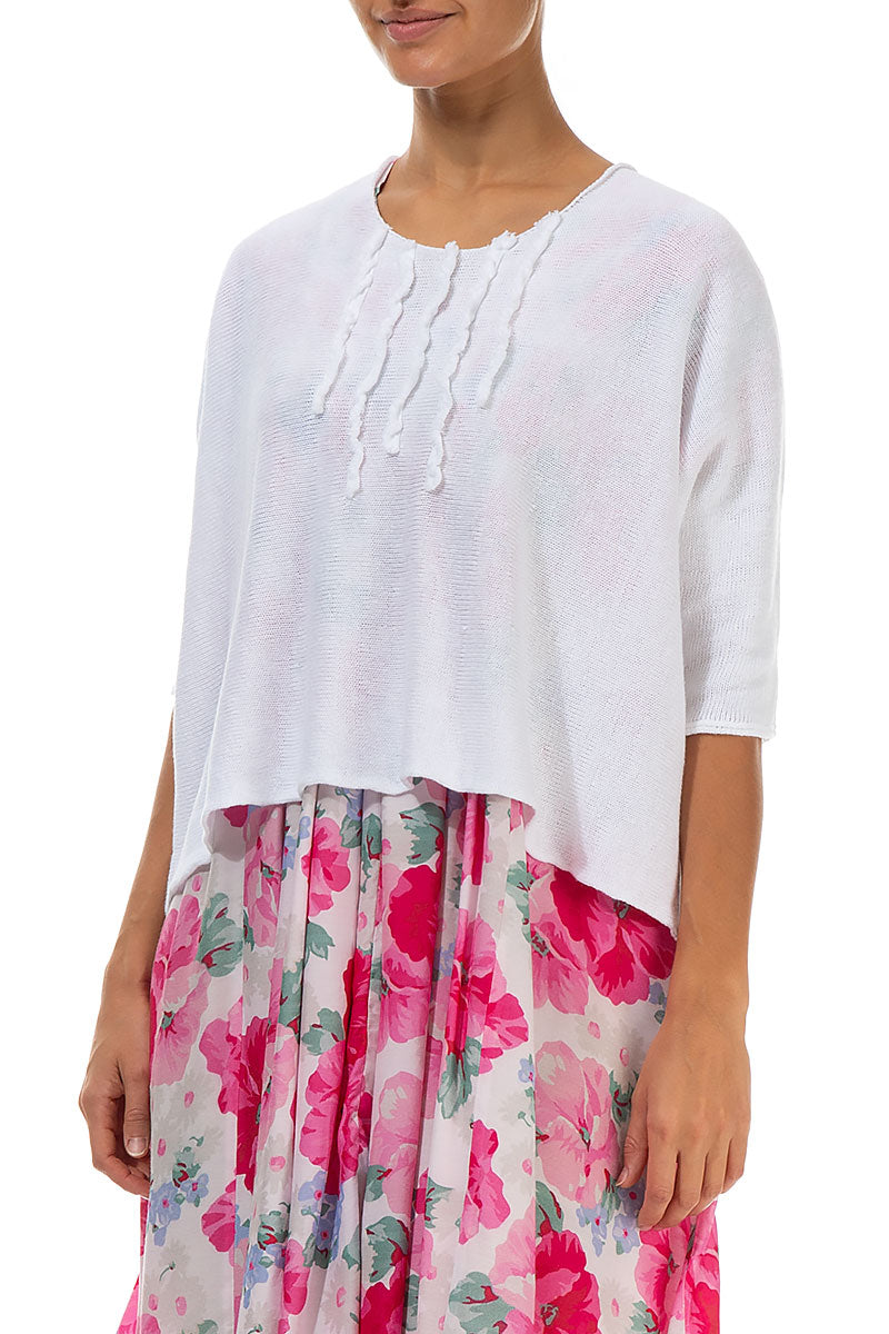 Raw Fringe White Linen Jumper 3