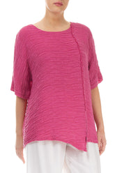 Raw Seam Crinkled Fuchsia Silk Blouse 3