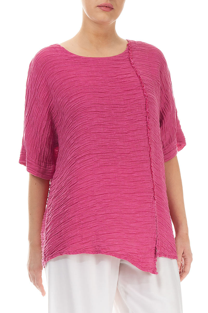 Raw Seam Crinkled Fuchsia Silk Blouse 3