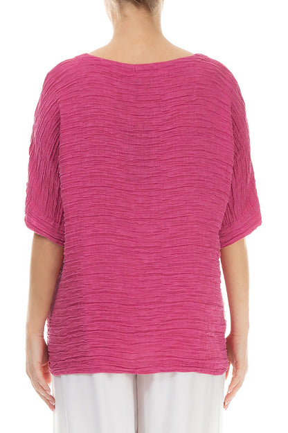 Raw Seam Crinkled Fuchsia Silk Blouse 2