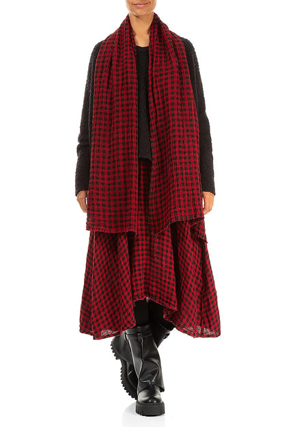 Red Check Gauze Linen Scarf 2