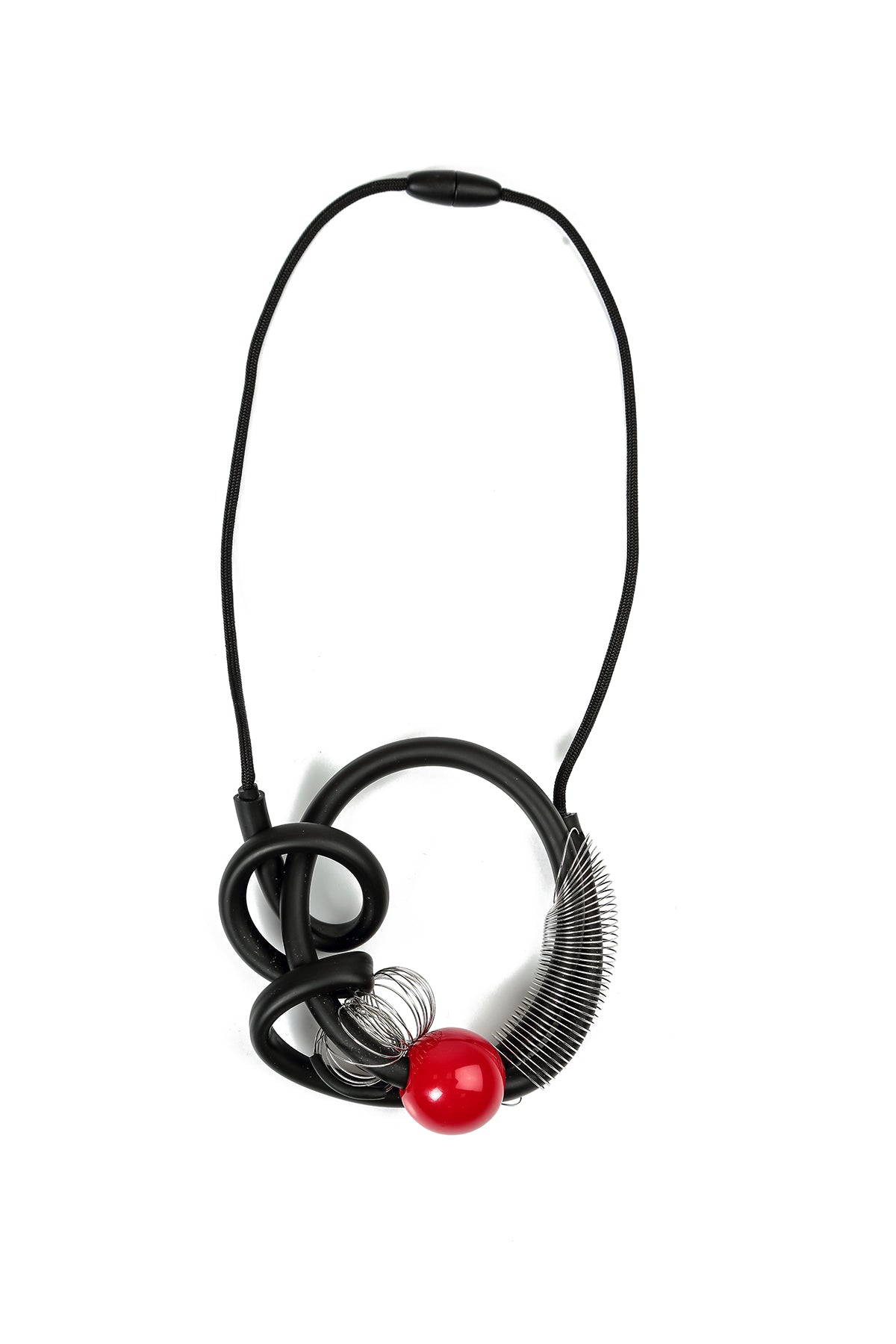 Collier en spirale métallique à sphère rouge