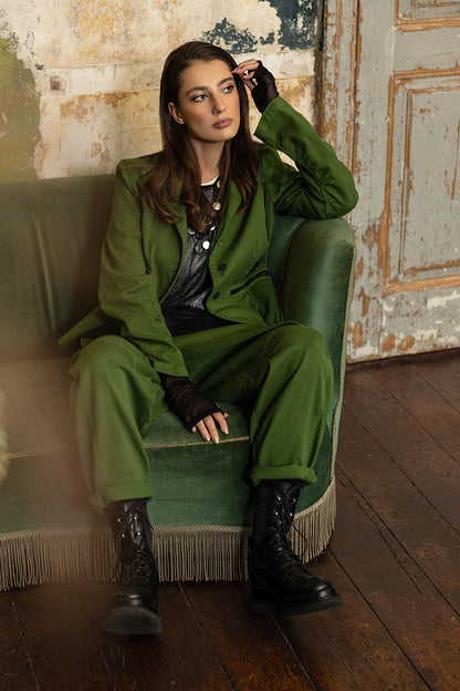 Relaxed Barrel Shamrock Green Denim Cotton Trousers