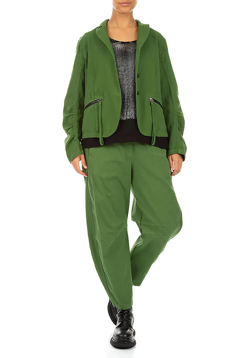 Relaxed Barrel Shamrock Green Denim Cotton Trousers 4