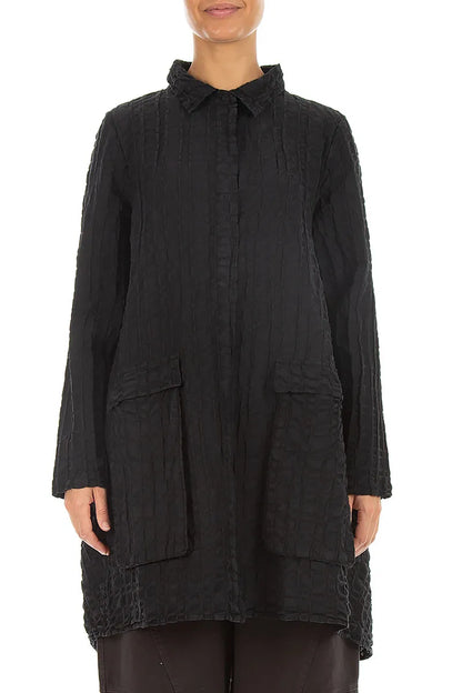 Veste décontractée à carreaux noirs en lin et coton