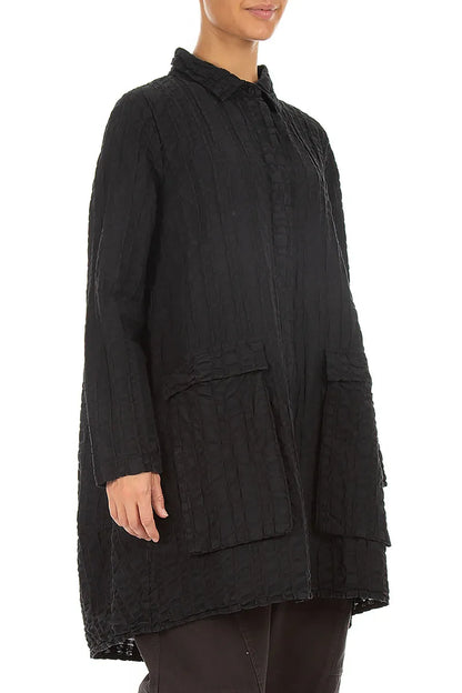 Veste décontractée à carreaux noirs en lin et coton