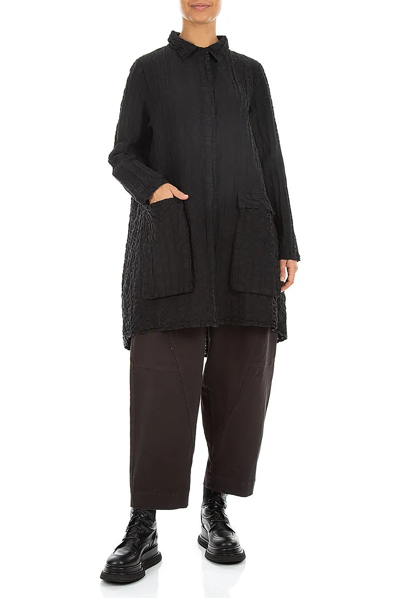 Veste décontractée à carreaux noirs en lin et coton