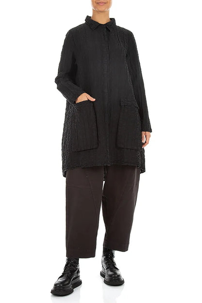 Veste décontractée à carreaux noirs en lin et coton