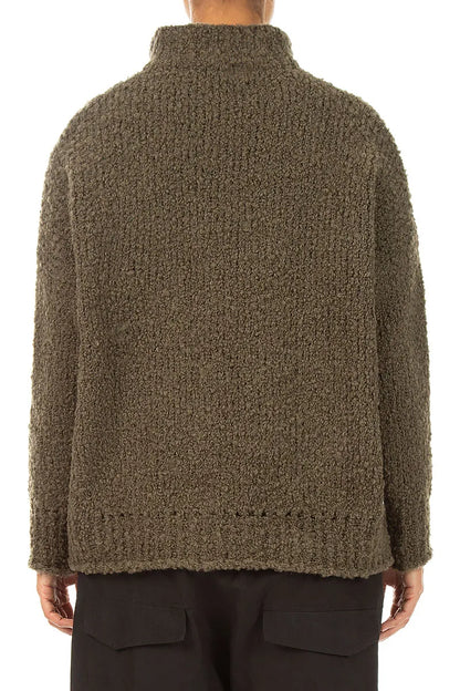 Relaxed Buttoned Moss Brown Alpaca Wool Cardigan 2