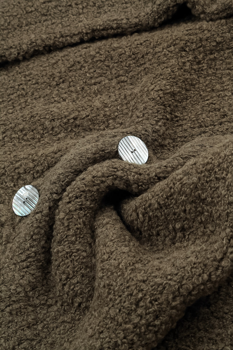 Relaxed Buttoned Moss Brown Alpaca Wool Cardigan 5