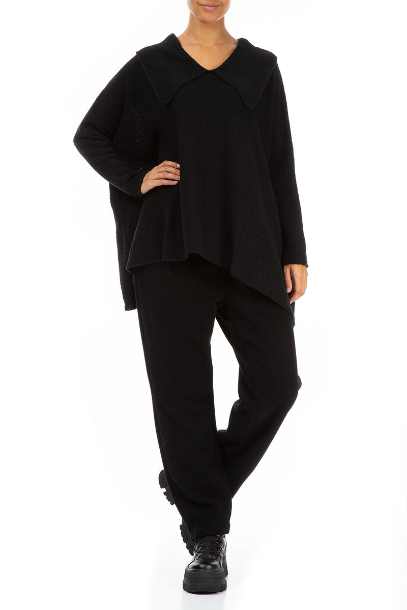 Relaxed Collar Black Wool Sweater 4