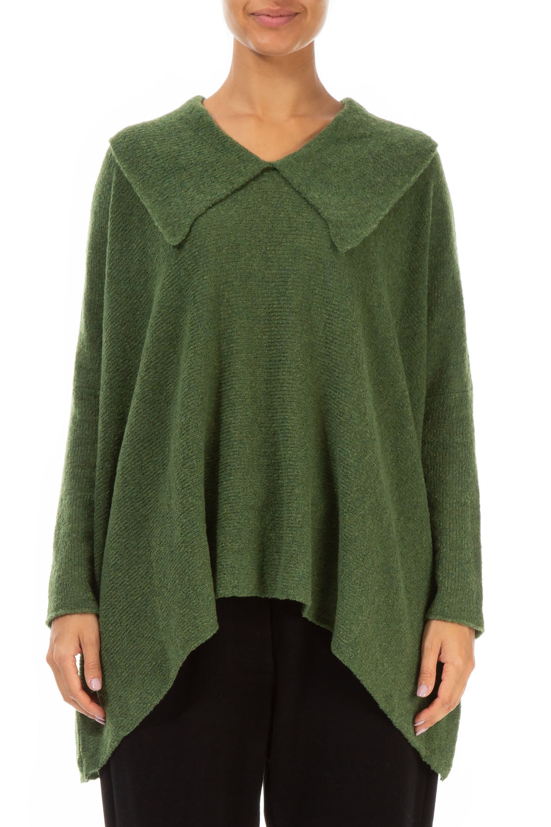 Relaxed Collar Dark Sage Wool Sweater 1