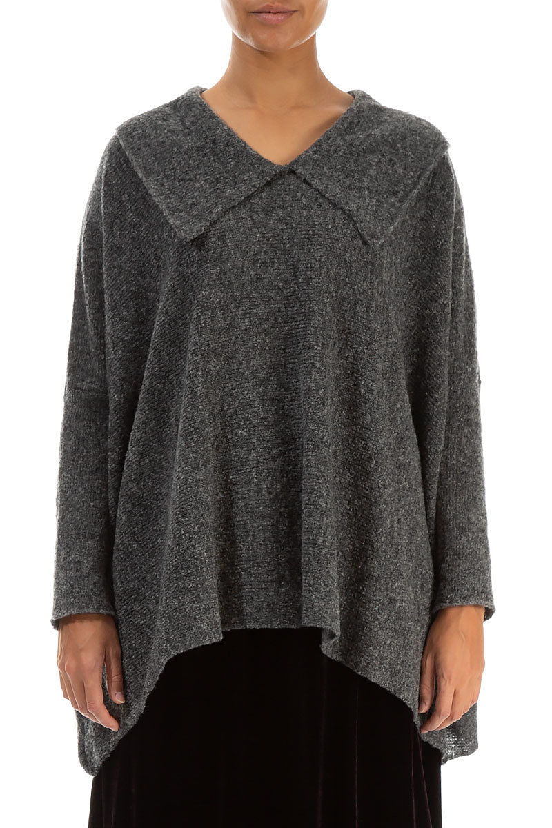 Relaxed Collar Grey Wool Sweater 1