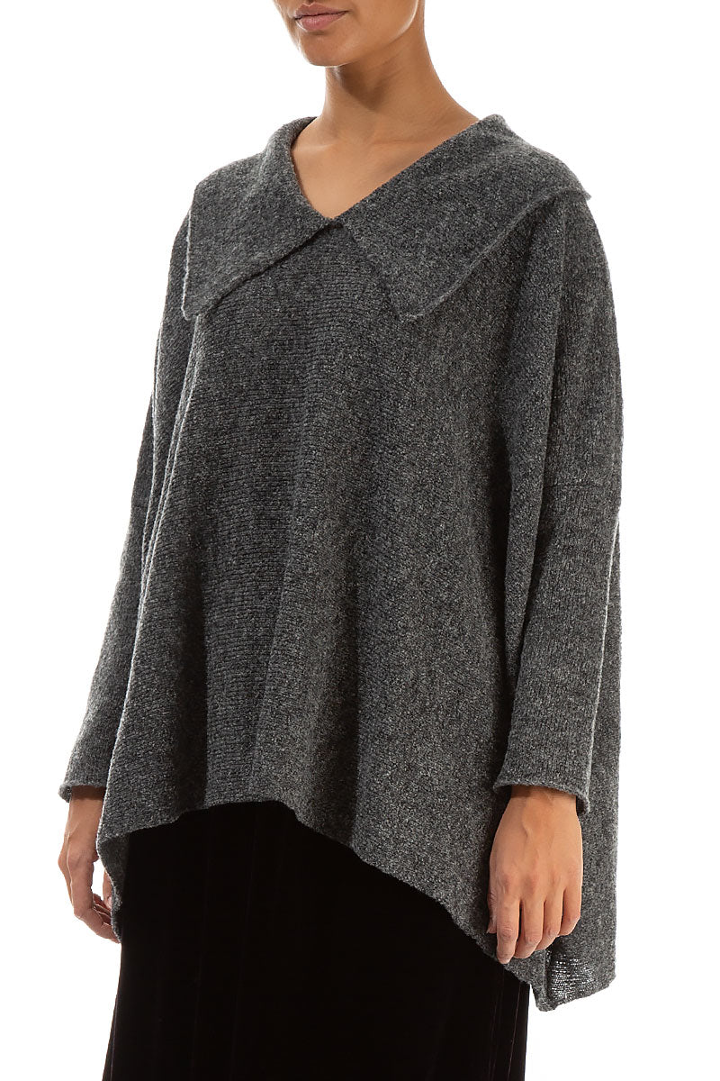 Relaxed Collar Grey Wool Sweater 3