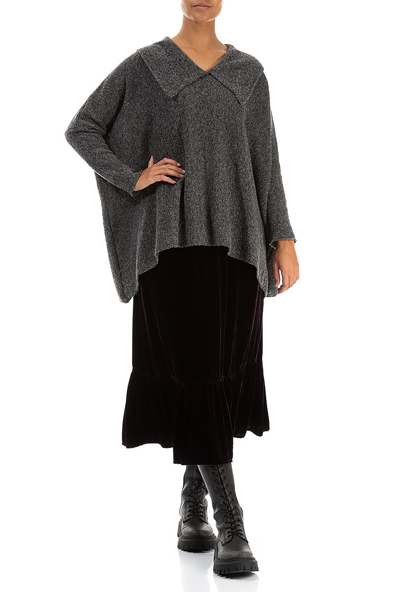 Relaxed Collar Grey Wool Sweater 4
