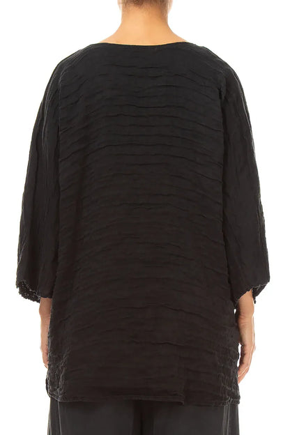 Relaxed Crinkled Black Silk Linen Blouse 2