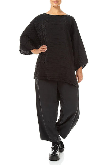 Relaxed Crinkled Black Silk Linen Blouse 4