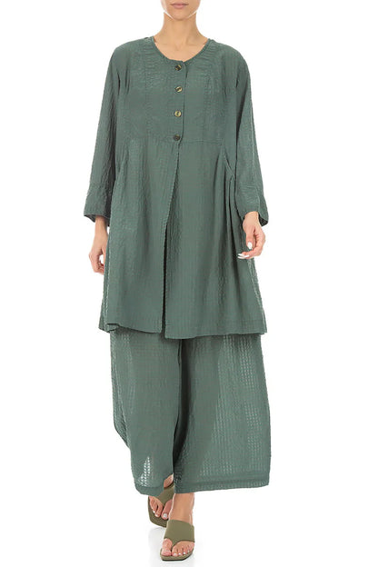 Lässige, salbeigrüne Seidenhose mit Strukturmuster