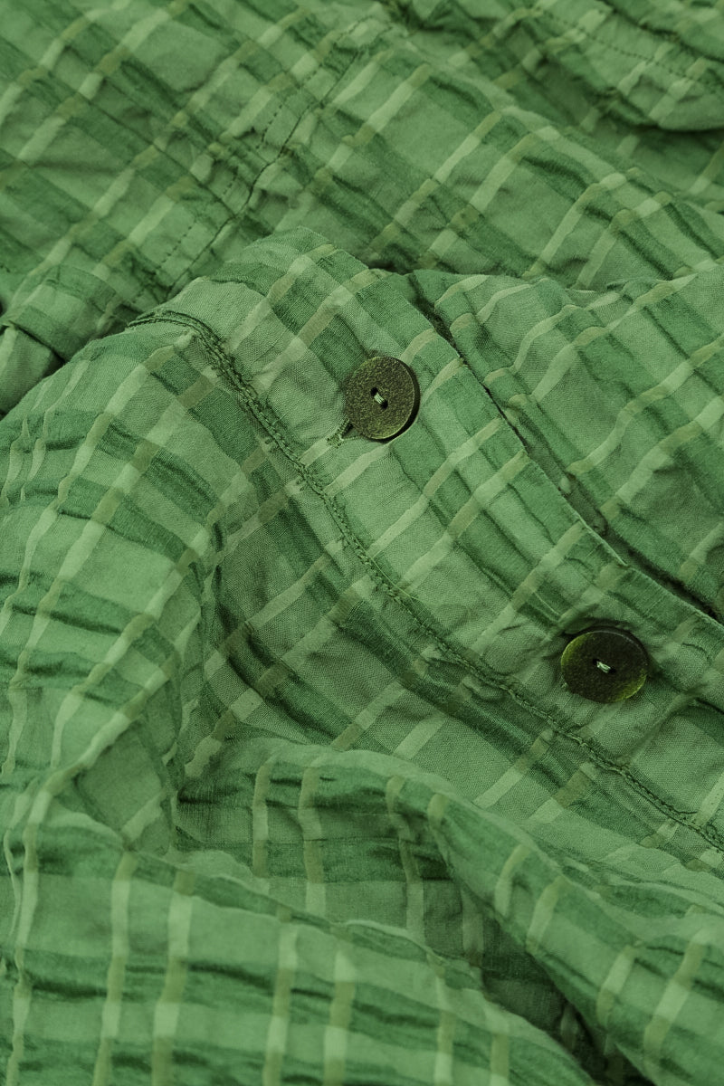 Relaxed Shamrock Green Checkered Linen Cotton Jacket 6