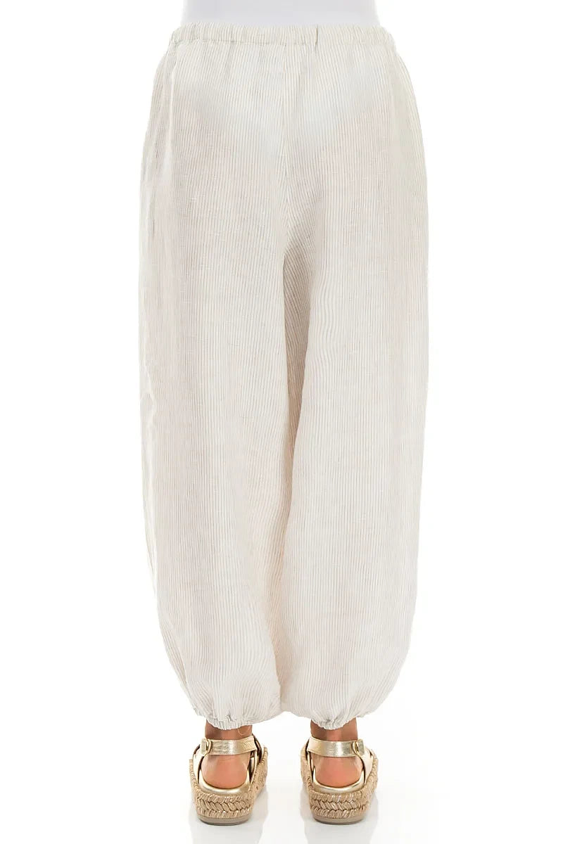 Relaxed Tapered Natural Striped Linen Trousers 2