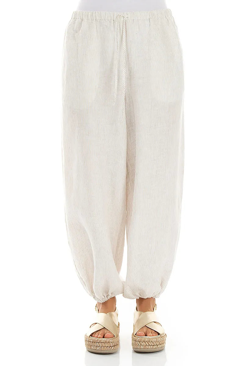 Relaxed Tapered Natural Striped Linen Trousers 1
