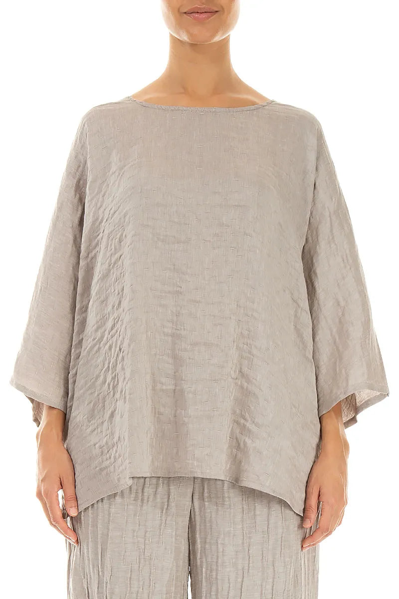 Relaxed Textured Beige Silk Blouse