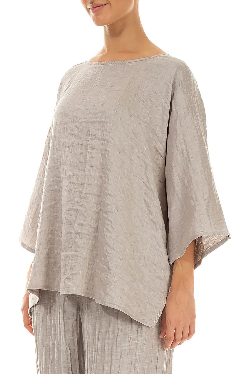 Relaxed Textured Beige Silk Blouse