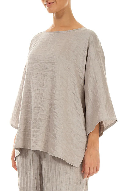 Relaxed Textured Beige Silk Blouse