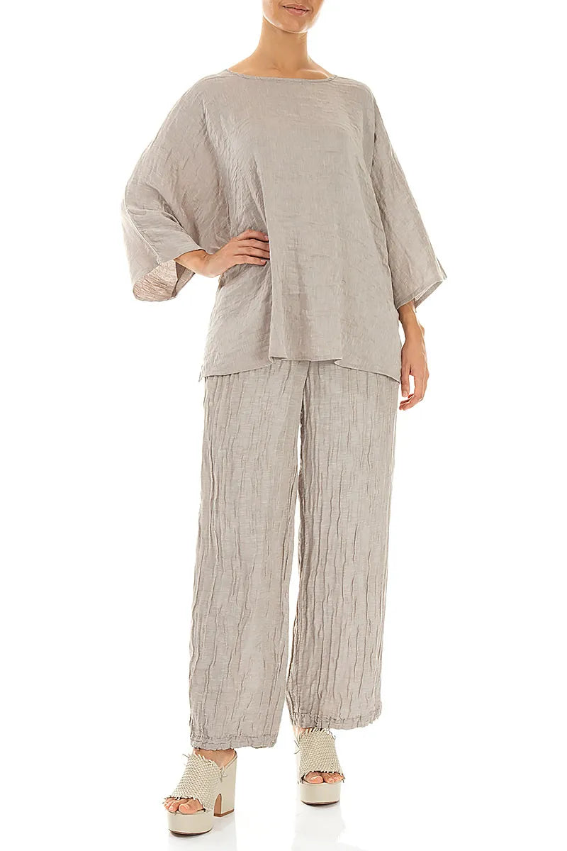 Relaxed Textured Beige Silk Blouse