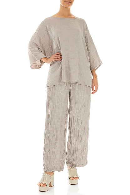 Relaxed Textured Beige Silk Blouse