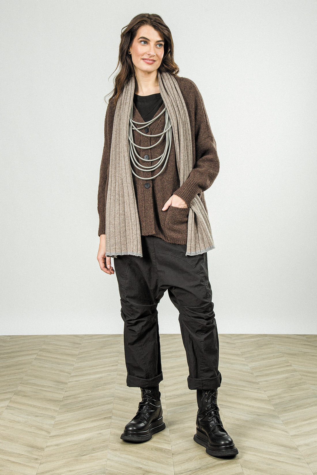 Relaxed V-Neck Brown Wool Cardigan 7