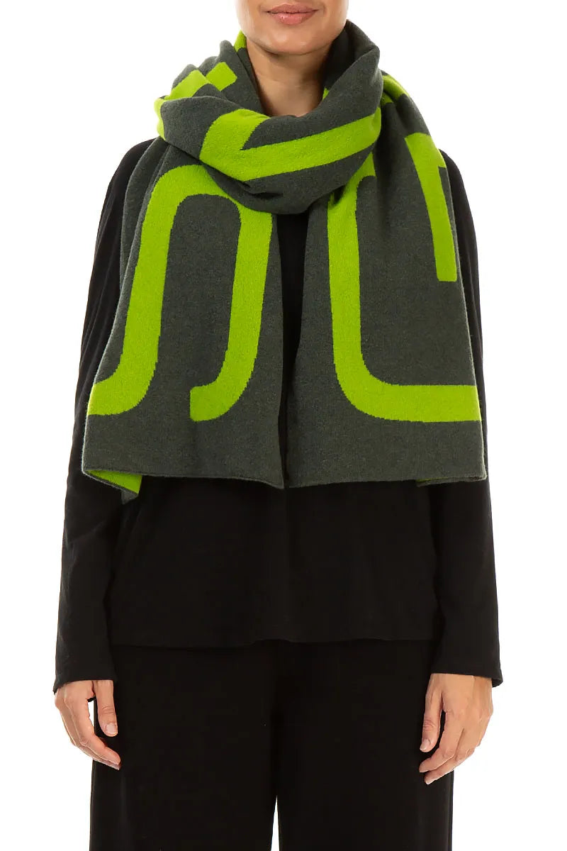 Reversible Lime Green &amp; Charcoal Soft Wool Scarf 1