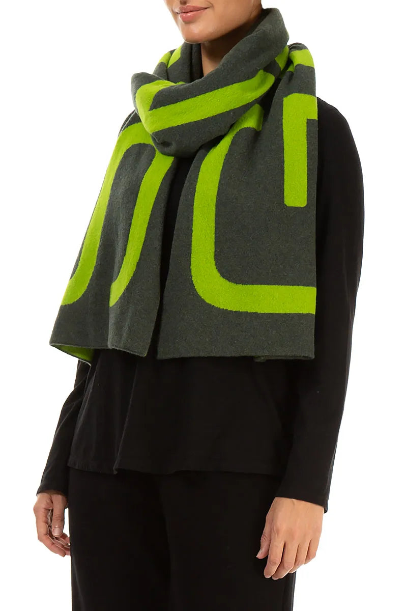 Reversible Lime Green &amp; Charcoal Soft Wool Scarf 3