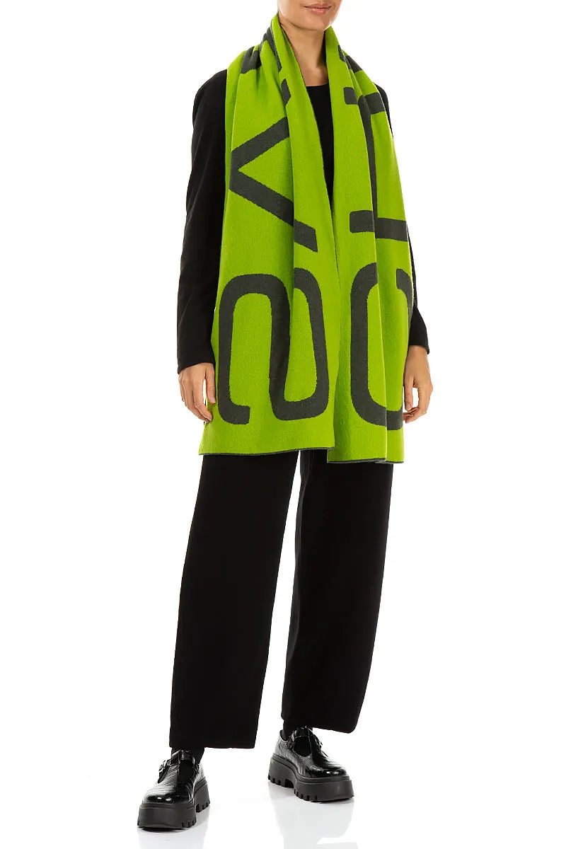 Reversible Lime Green &amp; Charcoal Soft Wool Scarf 2
