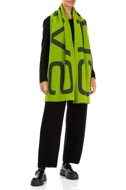 Reversible Lime Green &amp; Charcoal Soft Wool Scarf 2