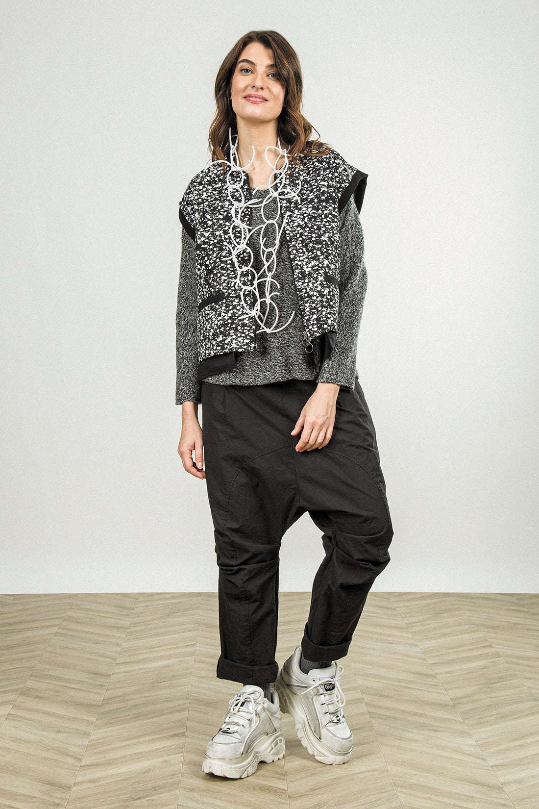 Reversible Speckled Black White Cotton Gilet 7