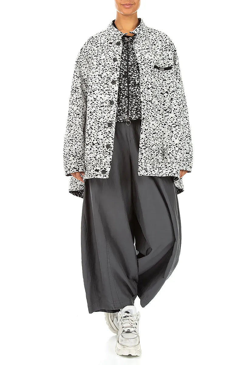 Reversible Speckled Black White Cotton Jacket Coat 6