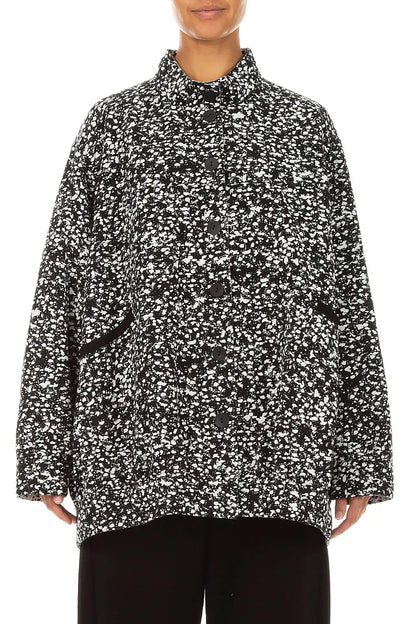 Veste-manteau réversible en coton moucheté noir et blanc