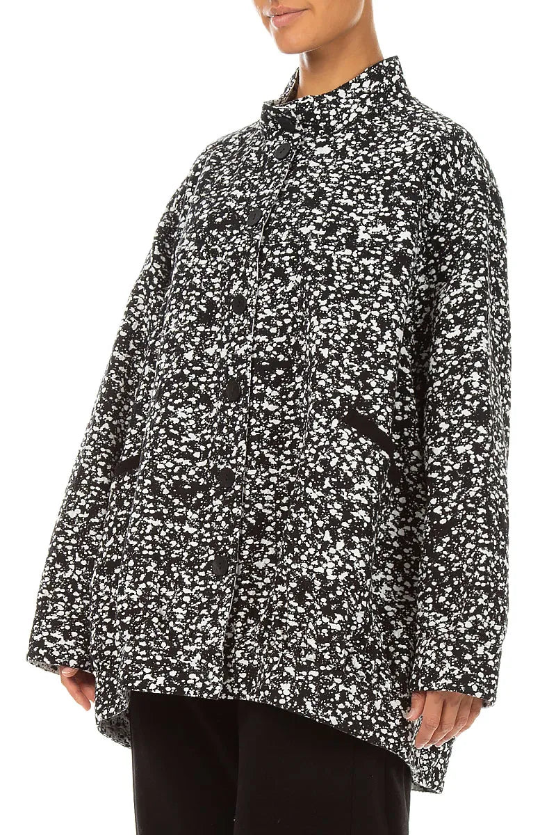 Veste-manteau réversible en coton moucheté noir et blanc