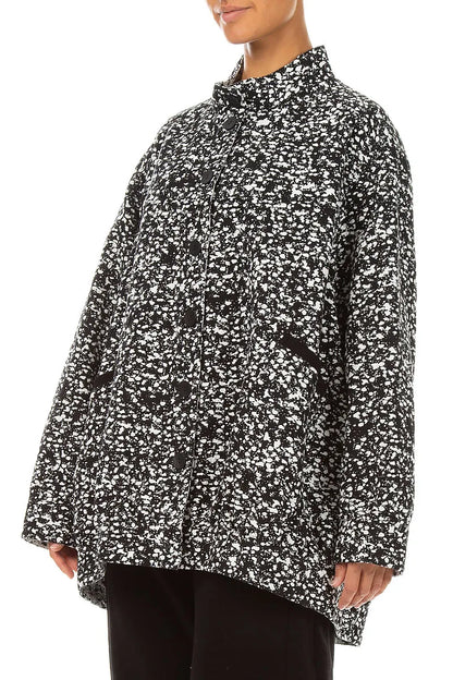 Veste-manteau réversible en coton moucheté noir et blanc