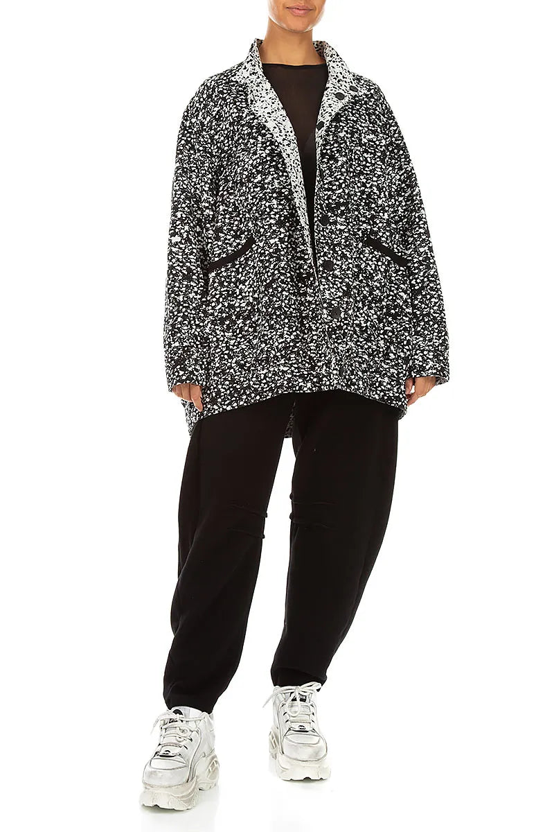 Reversible Speckled Black White Cotton Jacket Coat 5