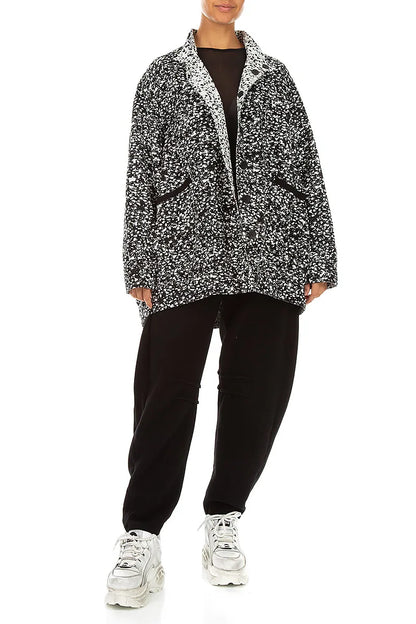 Veste-manteau réversible en coton moucheté noir et blanc