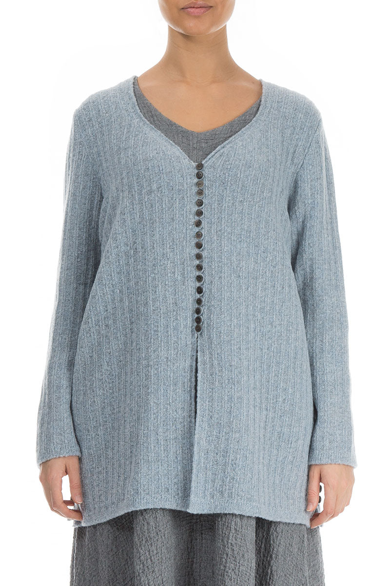 Arctic Blue Rib Knit Wool Cardigan 1