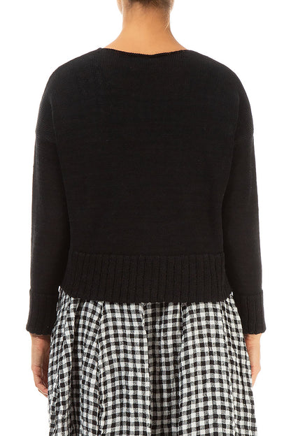 Ribbed Hem Black Linen Cardigan 2