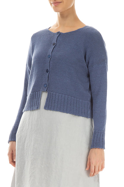 Ribbed Hem Blue Nova Linen Cardigan 3